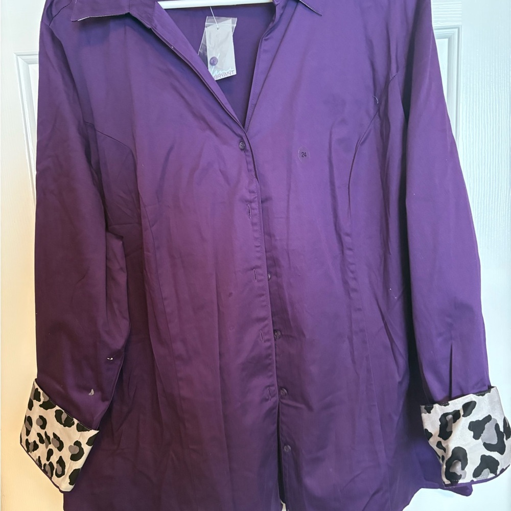 Lane Bryant Purple Blouse with Animal Print Cuffs